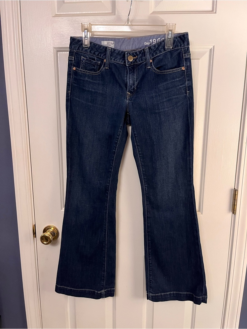 Gap 1969 Jeans Women 27/4a Blue Long & Lean Flare Dark Wash Denim Low Rise Wide